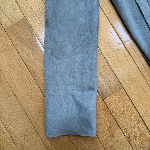 T Tahari Faux Suede Roll Tab Open Topper Gray Drape Coat Size XS - Picture 6 of 14
